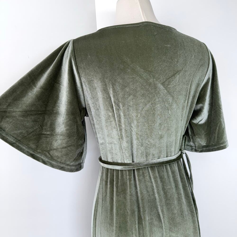 Baltic Born Meghan Velvet Wrap Maxi Dress Sage Green Short Bell Sleeves L NWT - Picture 10 of 13
